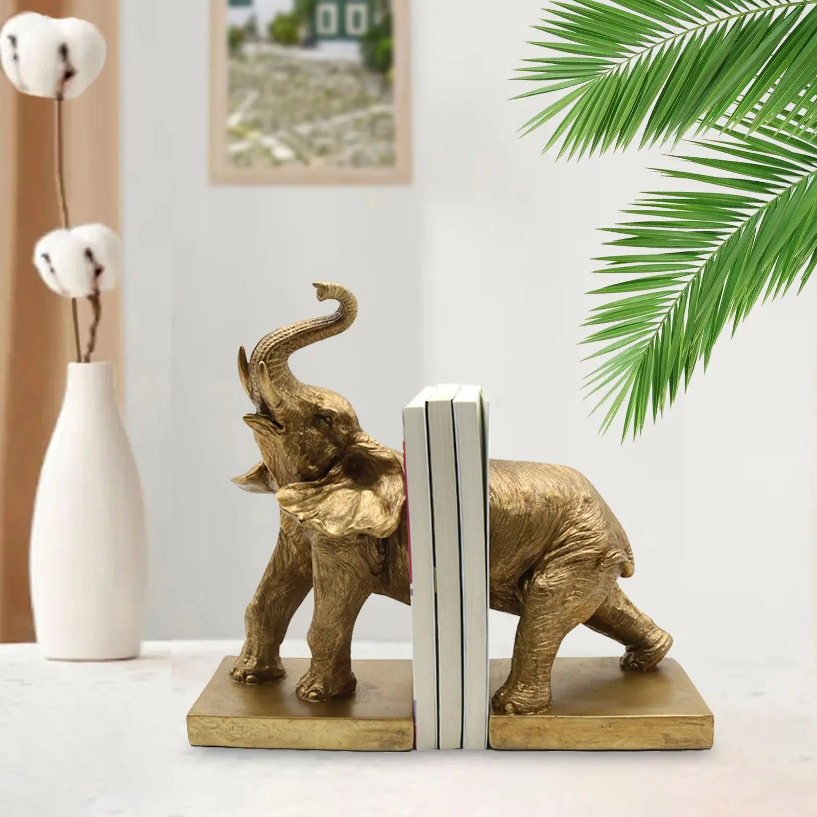 Elephant Figurine Bookfile Creative Ornament Nordic Book Stand Book Stopper for Home Living Room Wine Cabinet Tabletop Bookshelf