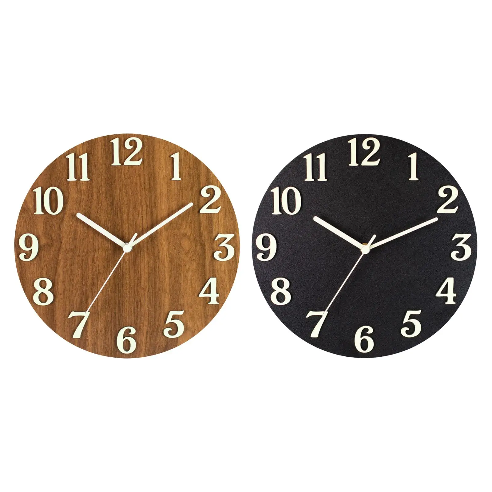 Simple Luminous Wall Clock Wooden Hanging Clock Light in The Dark Non Ticking Silent Battery Operated for Home Bedroom Kitchen