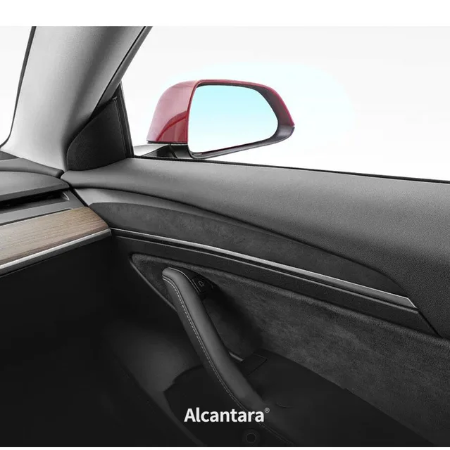 Adornos de Alcantara negra para Tesla Model 3/Y, decoración Interior, Panel  adhesivo de modificación de madera para salpicadero Y puerta - AliExpress