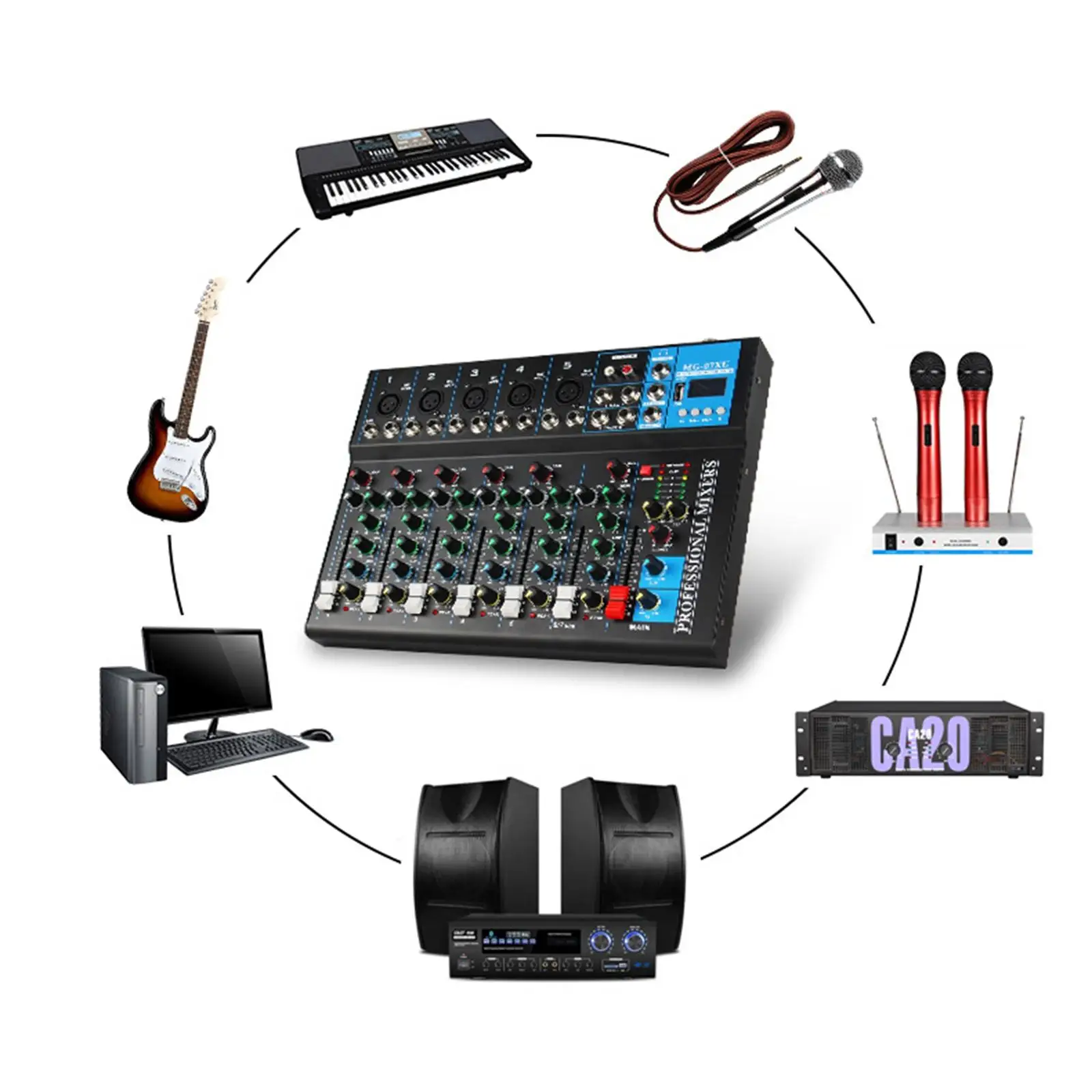Audio Mixer USB Audio Interface Professional Sound Board Controller for Show