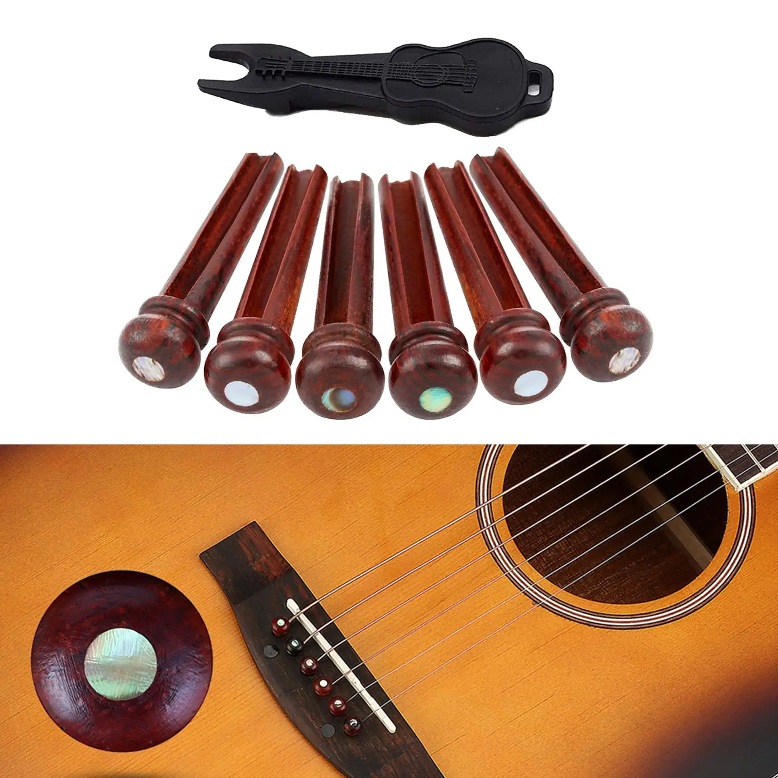 6 Pieces Wooden Acoustic Folk Guitars Stakes Pegs  Maintenance Pin