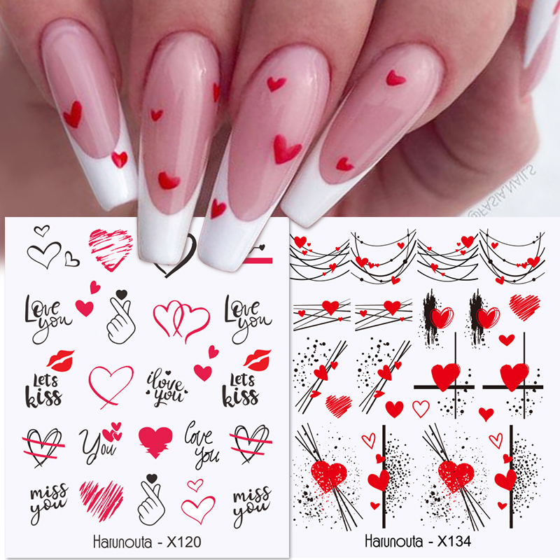 Description Picture 2 of itemHarunouta Red Love Lines Water Decals Stickers Valentine' Day English Letter Heart Rose Flower Design Slider For Nail Manicure