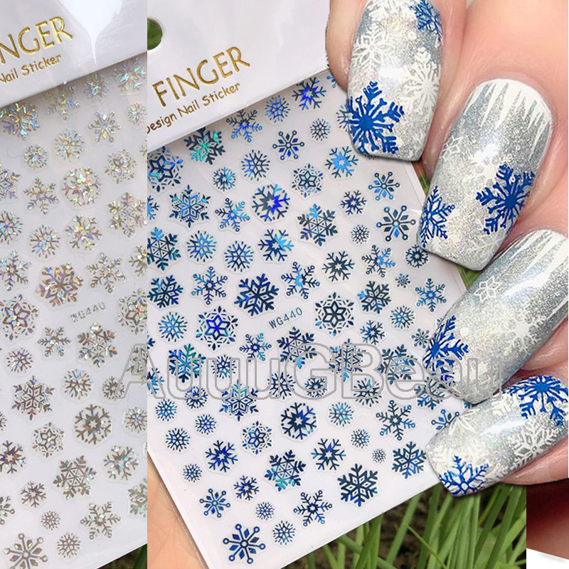 Best of Nail Art 3d Decals Winter Laser Blue Silver Christmas Trees Snowflakes Adhesive Sliders Nail Stickers Decoration For Manicure Reviews & Tips