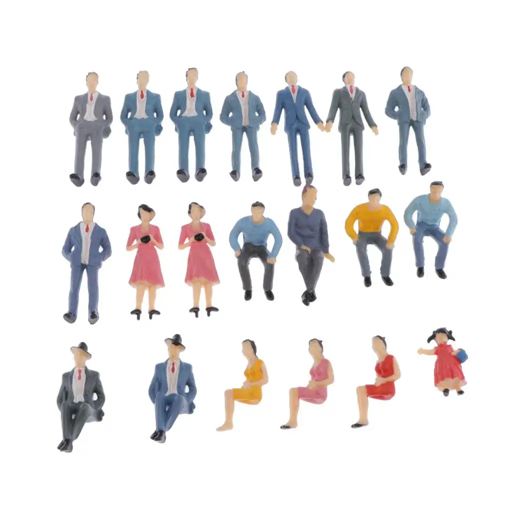 20pcs 1:30 Scale Colorful Figures, Model Trains Scenery  Standing and Sitting People for Miniature Scenes, Diorama Accessories