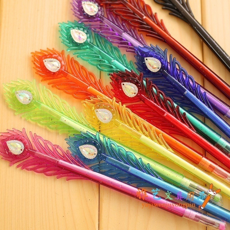 4 Stücke Schreibwaren Cartoon Schöne Pfauenfedern Stift 0,38mm Gel Stift Bunte Signierstift Schöne Geschenke Zufällig – Detail 2
