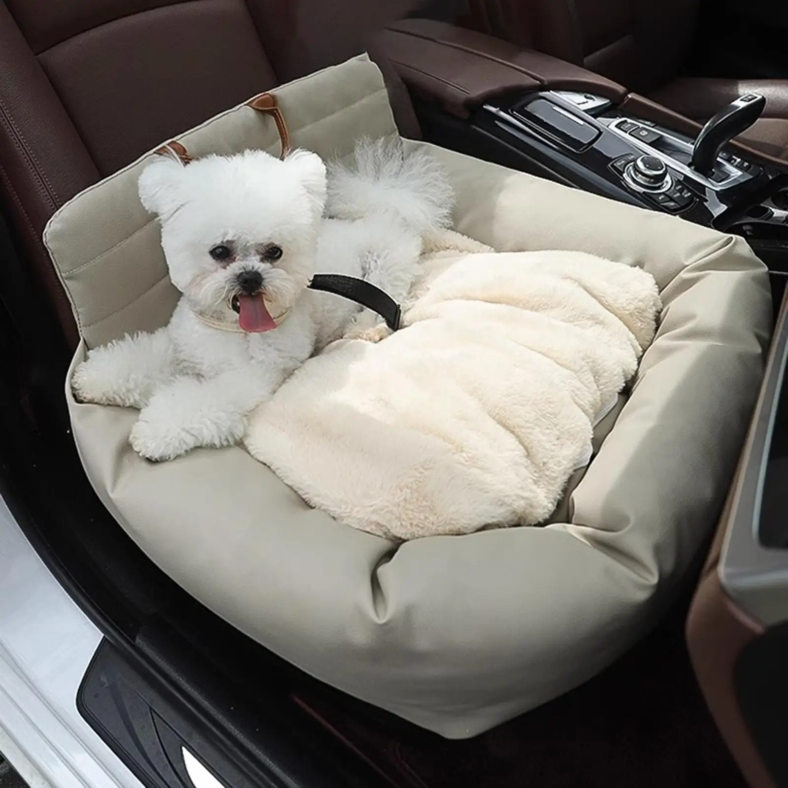 Dog Seat for Front Seat Protection with Safety Leash Car Dog