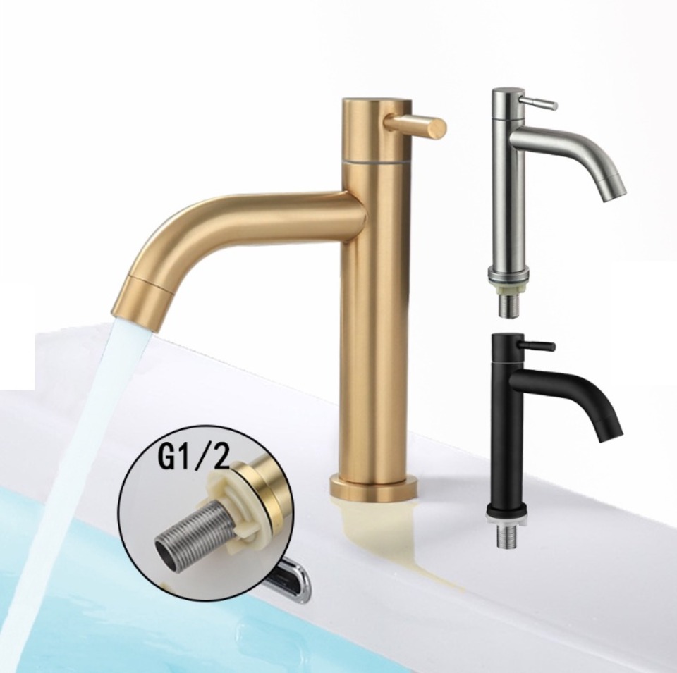 Nombre 2, Grifo De lavabo De acero inoxidable SUS304, grifo Solo Frío, Oro pulido, grifo para lavabo, accesorios De Baño, Grifos De Baño