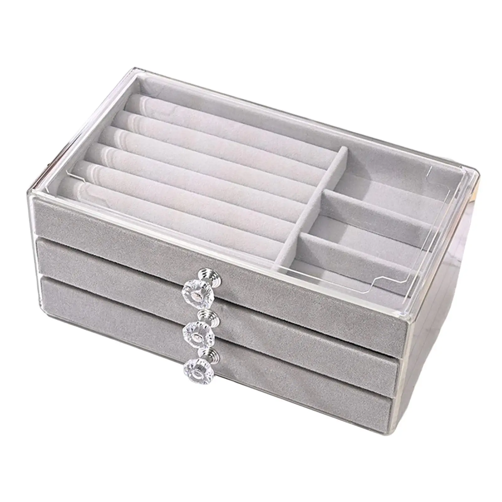 Acrylic Jewelry Organizer with 3 Drawers Velvet Jewelry Storage Holder for Necklace Bangle Bracelet Watch Brooch Multifunctional