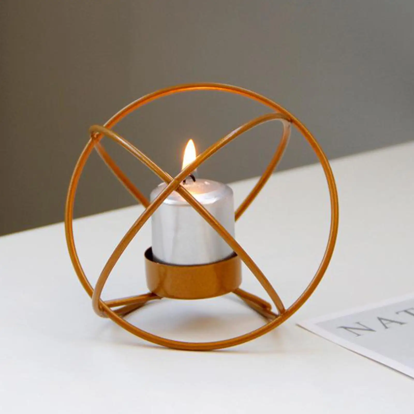 Geometric Tealight Holder for Table Decor Metal Votive Candle Centrepiece for Shelf Decor