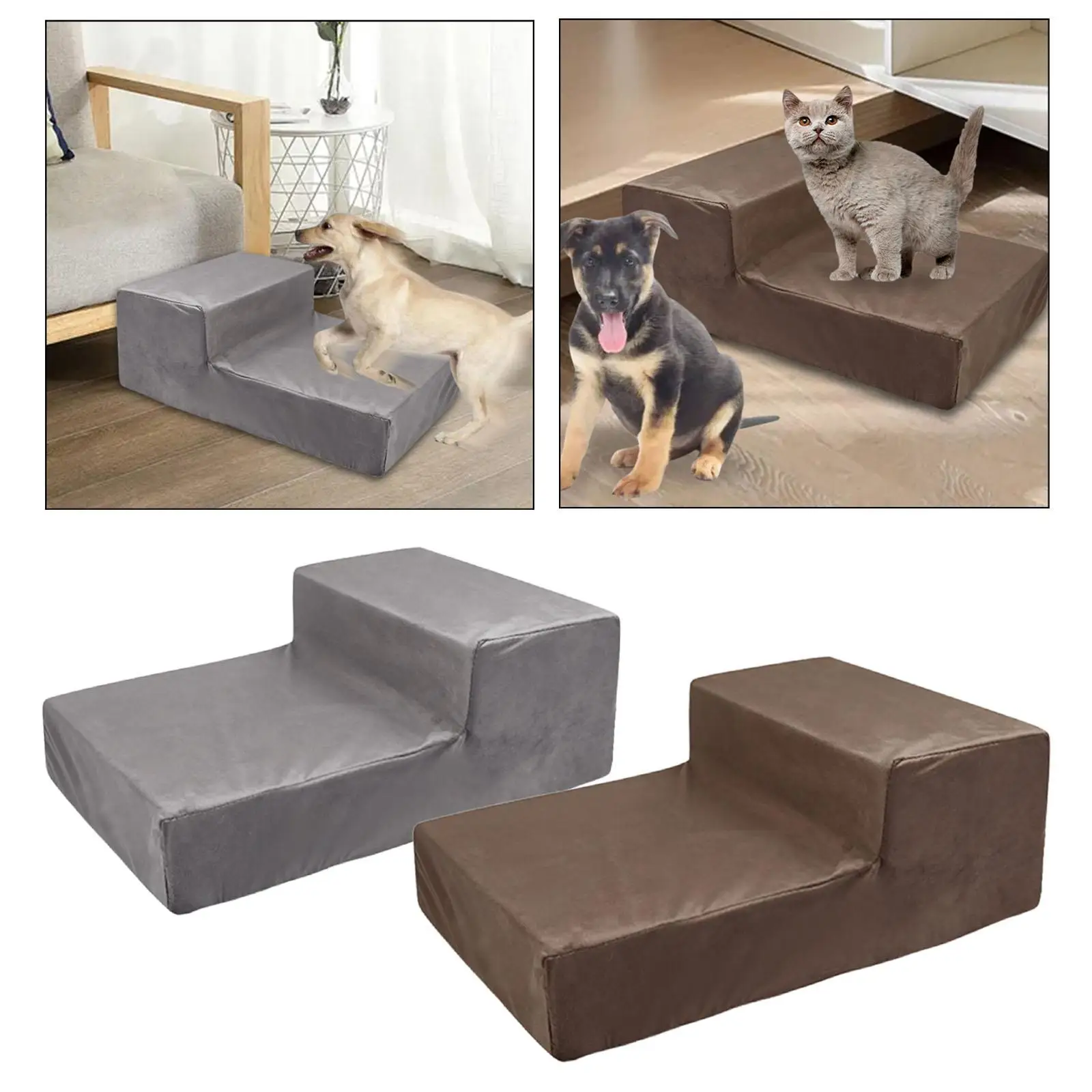 Dog Stairs with Removable Washable Cover Non Slip Bottom Durable High Density 2 Step for Sofa Couch Indoor Bed