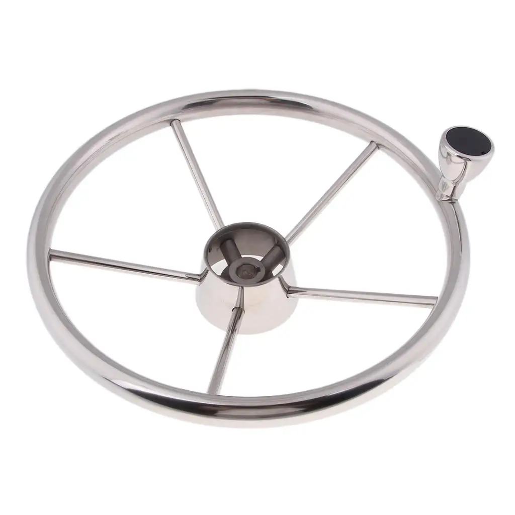 343mm Boat Steering Wheel Stainless Steel 5 Spoke 3/4`` Shaft for Vessels Marine Yacht Speedboat Boat Accessories Marine