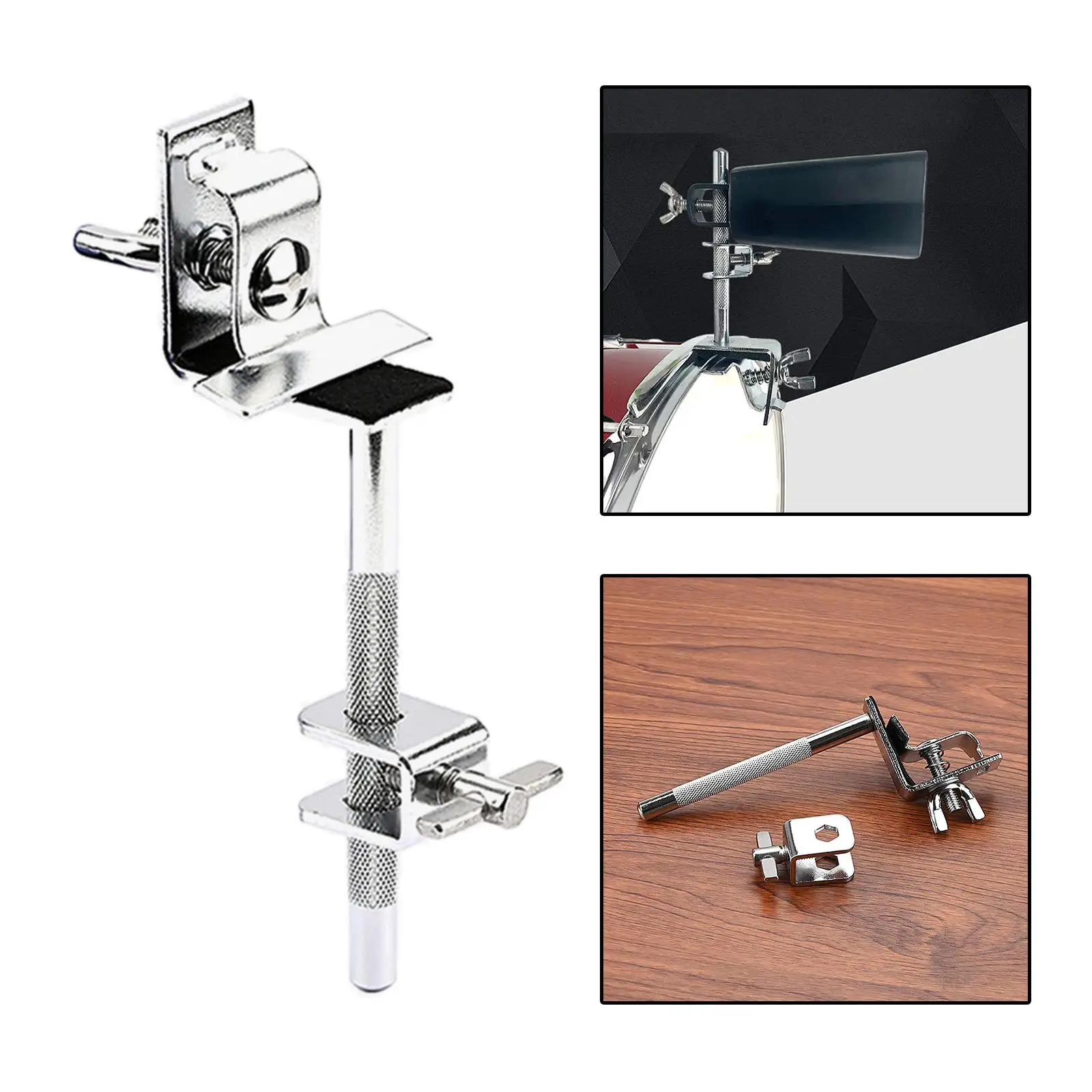Portable Cowbell Holder Instrument Accessories Silver Durable Mounting Clamps Metal up or Down Adjustable for Beginner