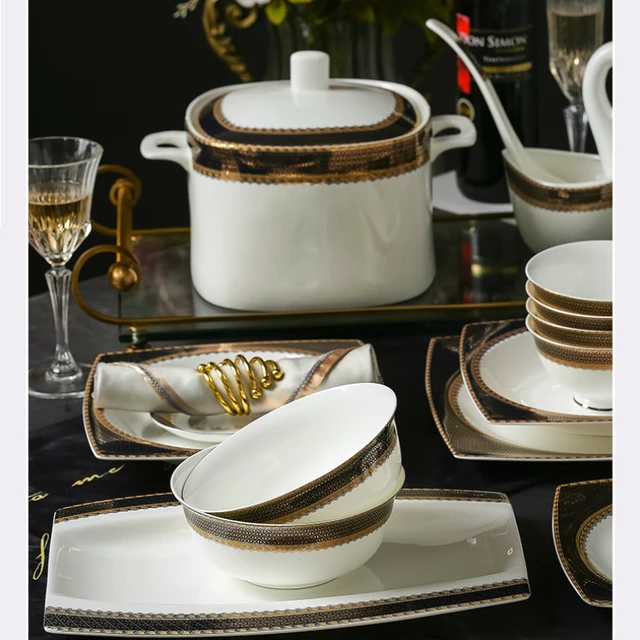 Luxury Wedding Plate Set Bowl Glass Plate Gold Rim Nordic Dessert Plate  Tableware Dinner Plate Conjunto De Pratos Table Plates - AliExpress