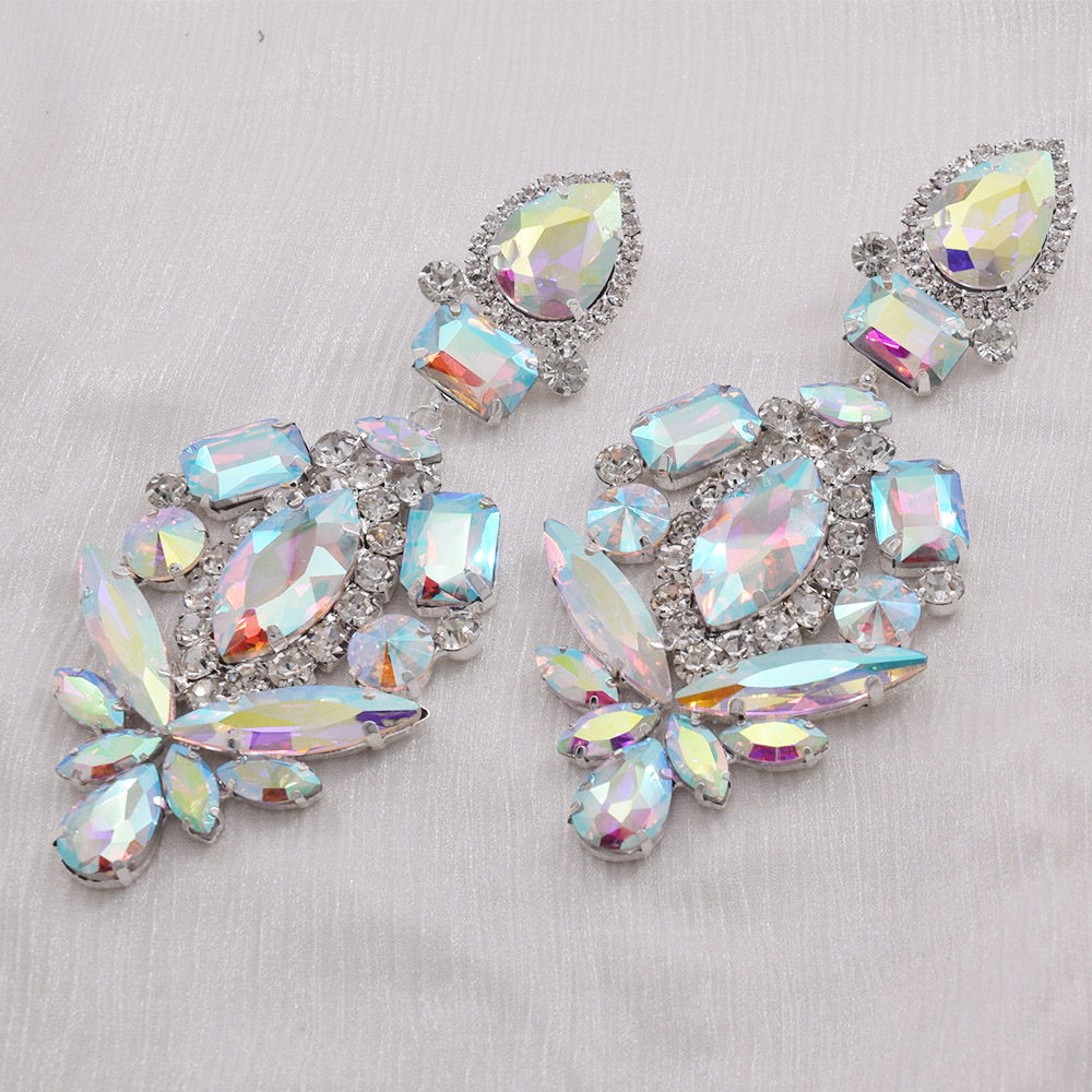 Clip auf riesigen Glas Strass Kristall baumeln langen Ohrring für Drag Queen Frauen Hochzeit Schmuck schwere Bühne Zubehör – Detail 4