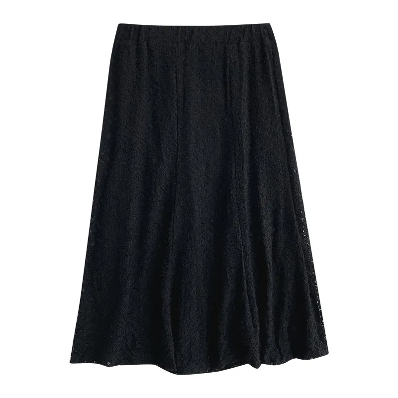 silk skirt 2022 Elegant Lace Skirts New Woman Elastic Waisted Solid A-line Skirt Spring Simple Office Lady Vintage Jupe Sweet Ladies black denim skirt