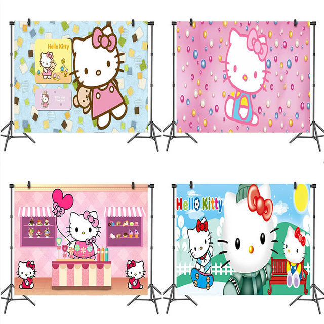 Hello Kitty fondale ragazza festa di compleanno fotografia sfondo  decorazione gatto rosa Baby Shower Banner Poster Studio fotografico -  AliExpress