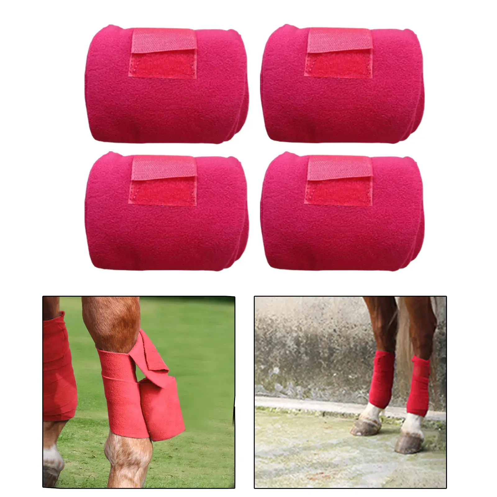 4 Leg Wraps Soft Plush Horse Support Set  Wrap Bandages Red