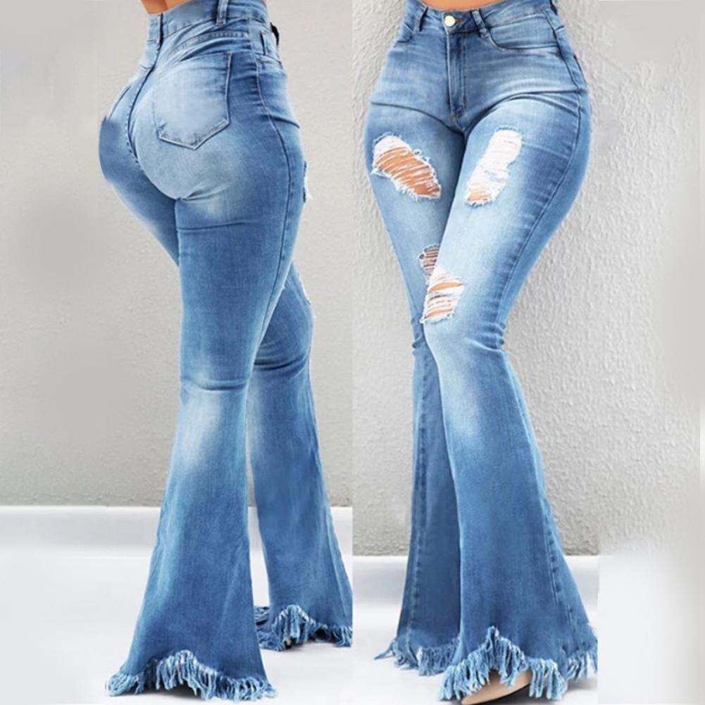 Title 7, Denim Flared Jeans Women Pants High Waist Zippe...