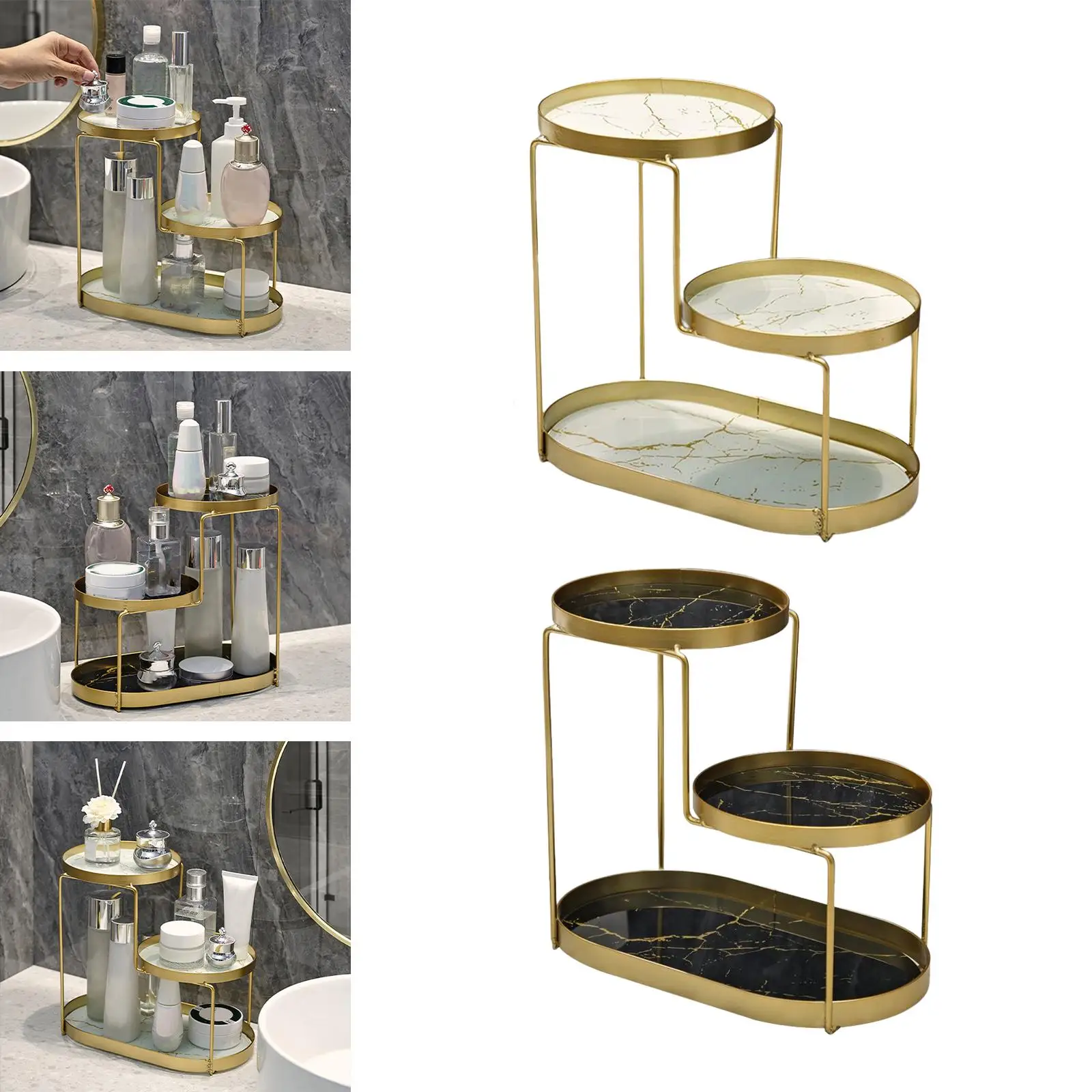 3 Tier Bathroom Cosmetic Tray Lipstick Trinket Table Dressing Trays Platter Makeup Perfume Organizer Shelf for Dresser Bathroom