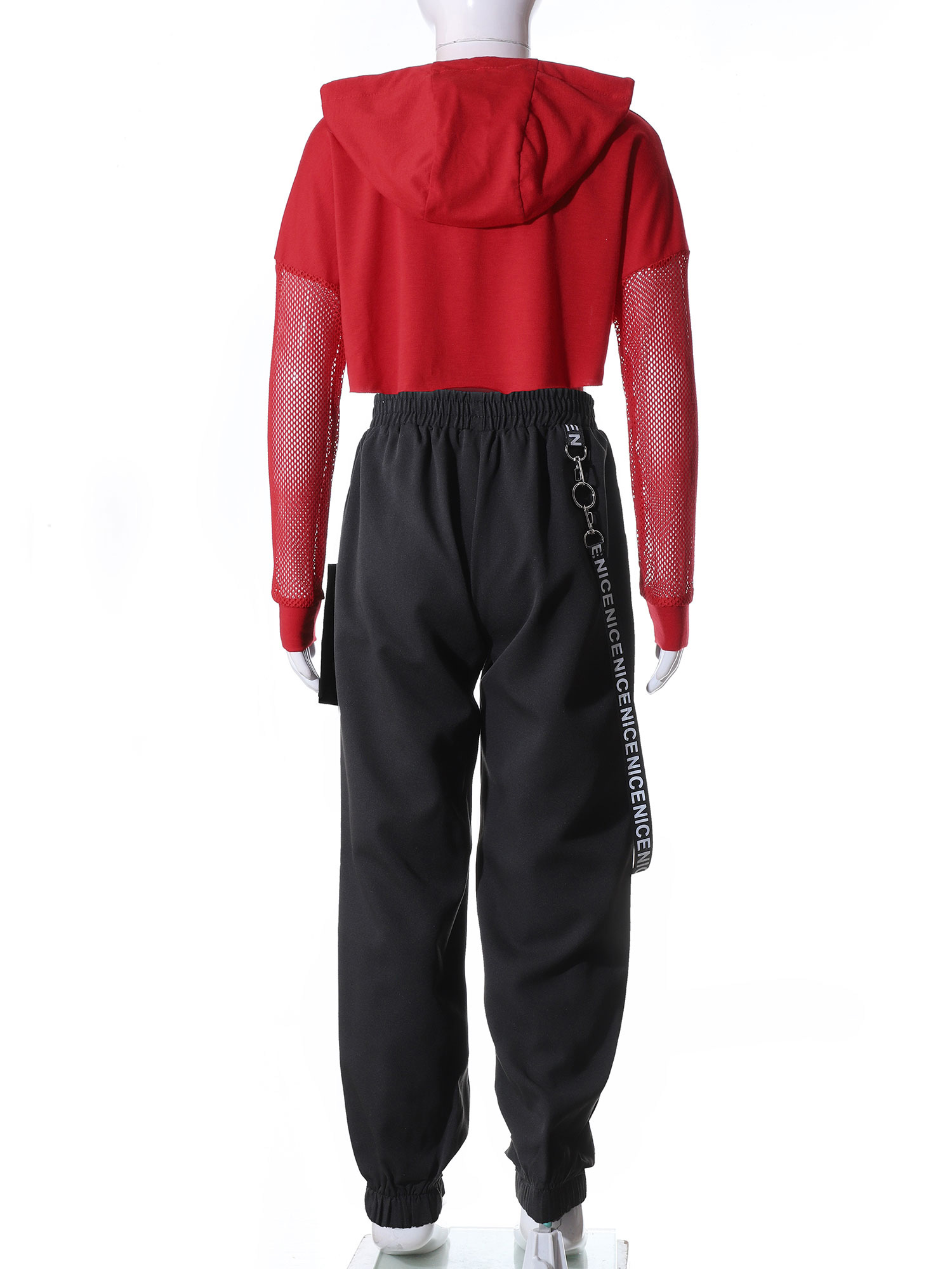 Kinder Mädchen Sportswear für Hip-Hop Jazz Dance Workout Skateboard ing Letter Print Kordel zug Kapuze Sweatshirt Weste Crop Top Hose – Detail 34
