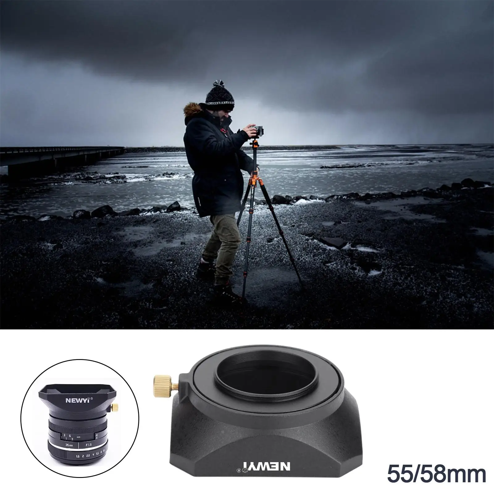 Square Camera Lens Hood  Interference Light Plastic with Screw Mount  for Mirrorless Camera, DSLR, Easy to Install