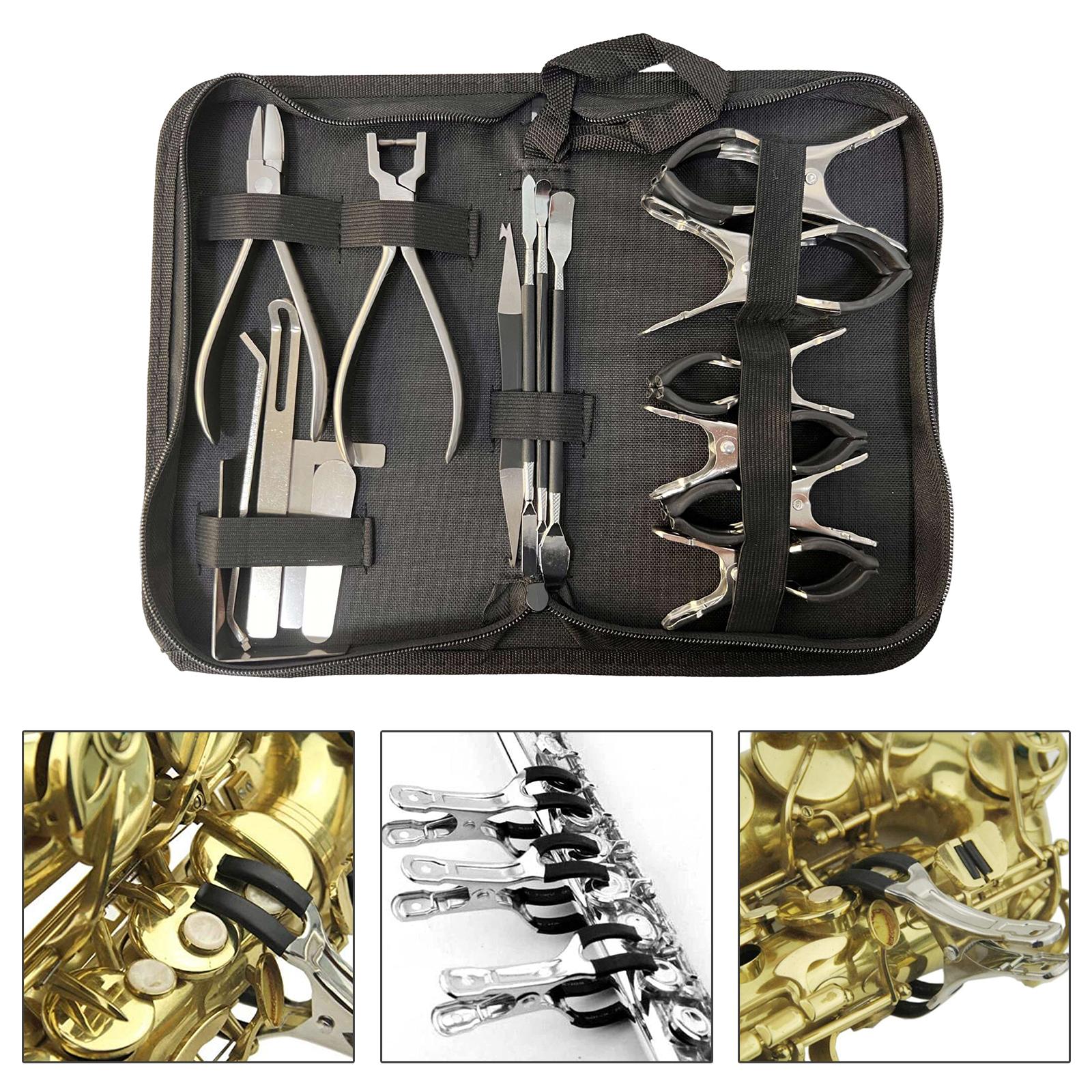 17Pcs Stainless Steel Saxophone Repair Tool Portable Adjustable Stable Musical Instrument Replacement Accessory for Flute