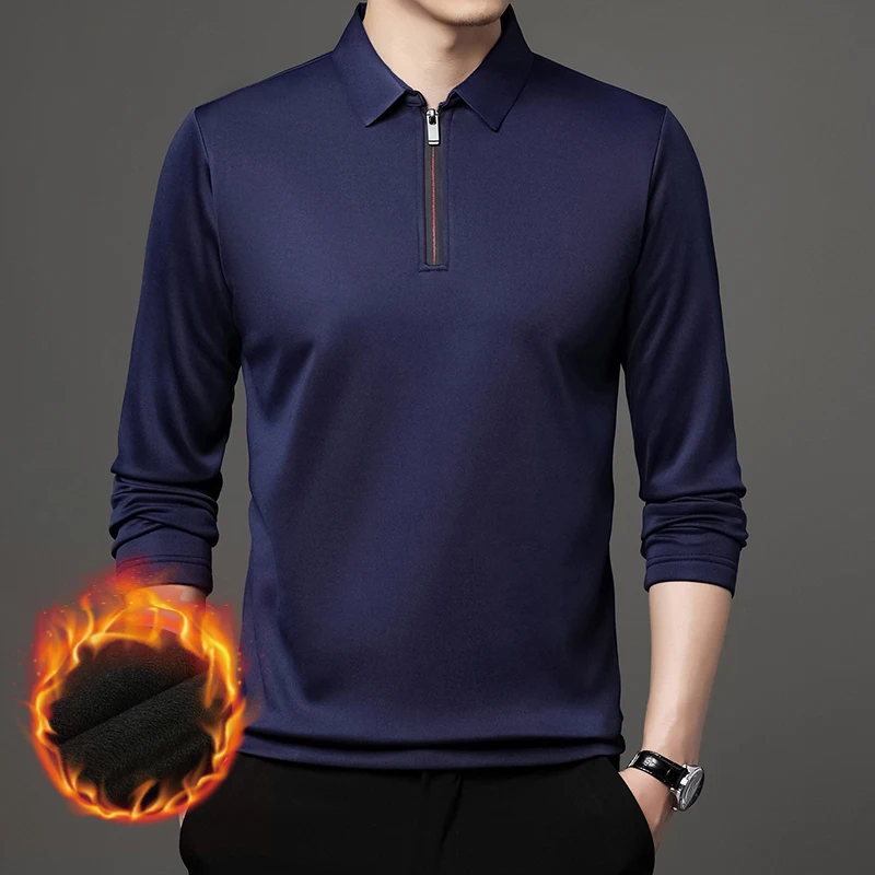 S28c061b6ccbc4431b53e50063df684caD New T Shirt Zipper Polo Shirt Male Fashion Turn-Down Collar Long Sleeve Business Men Clothes