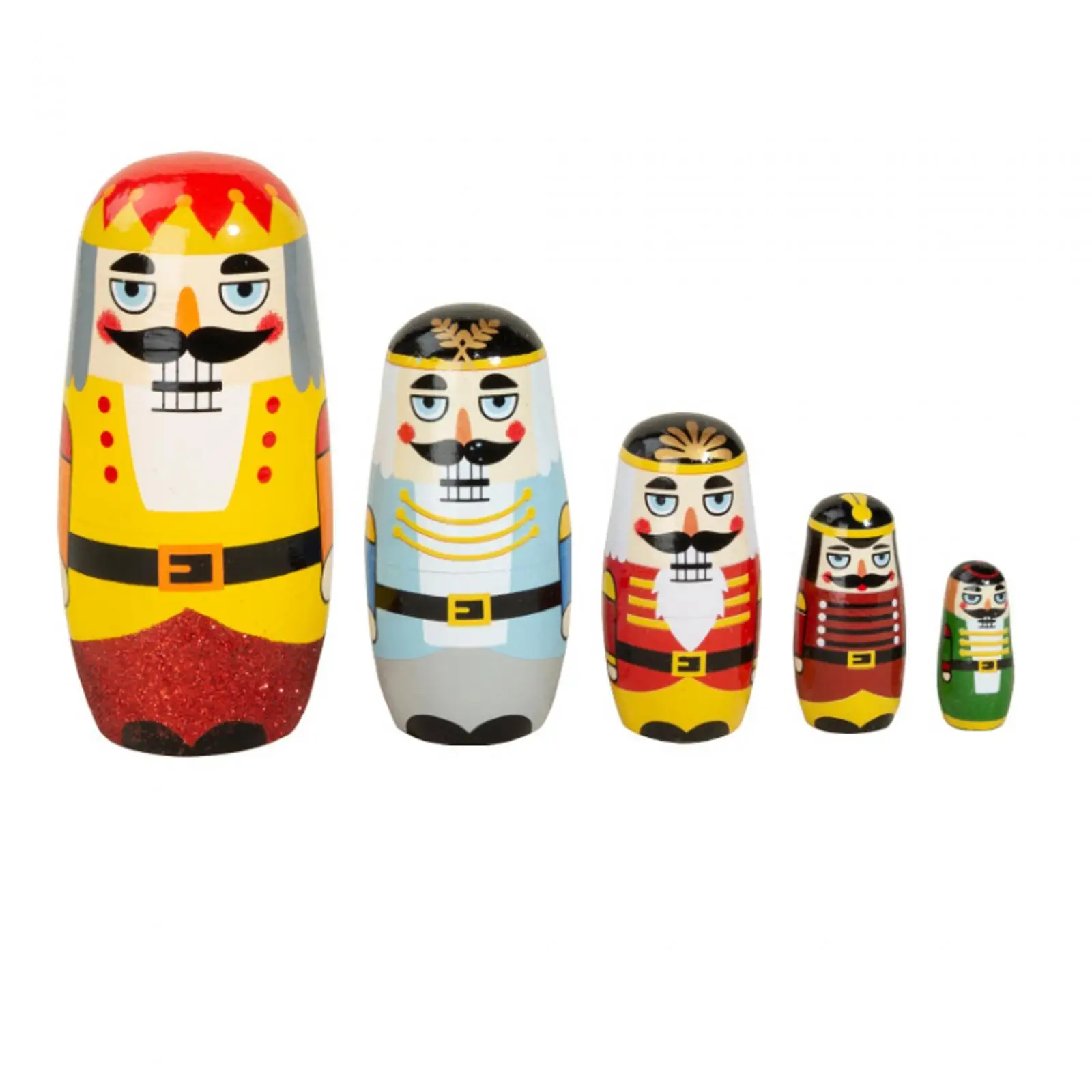 5Pcs Nutcracker Desktop Decor Crafts Russian Matryoshka Doll Set Ornaments