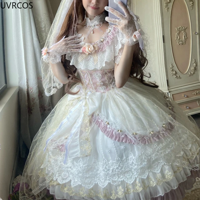 Japanese Sweet Kawaii Lolita Dress Women Victorian Vintage Princess Party  Wedding Dresses Girly Lace Bow Elegant Lolita Clothing - AliExpress