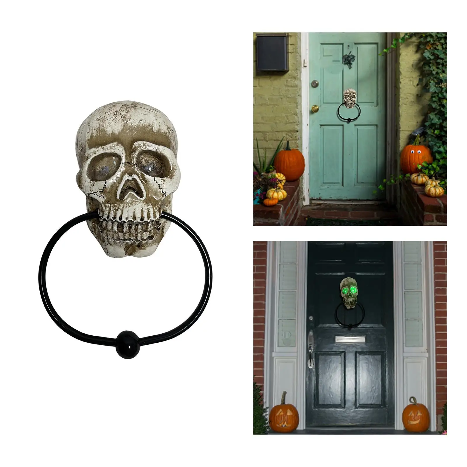 Skull Door Knocker Lighted Wall Hanging Spooky Halloween Prop for Front Door