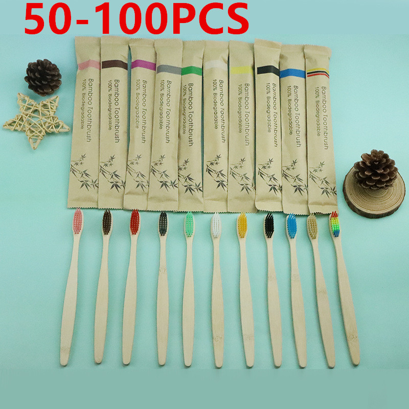 Best of 50 / 100pcs Environmental Bamboo Charcoal Toothbrush Low Carbon Medium Soft Bristle Wood Handle Toothbrushes Tube Holder Reviews & Tips