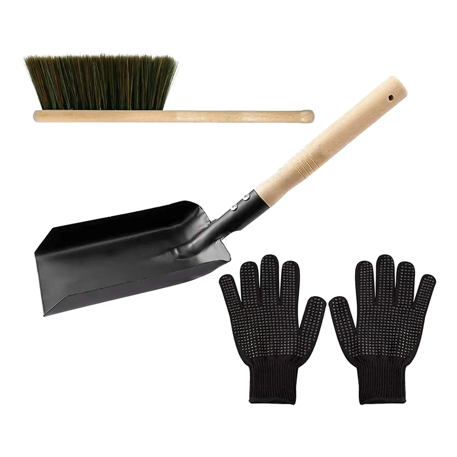 Fireplace Tools Set Ash Silicone Gloves Firepit Tools Dust Shovel Hearth Tidy Wood Burner Accessories for Dust Cleaning Indoor