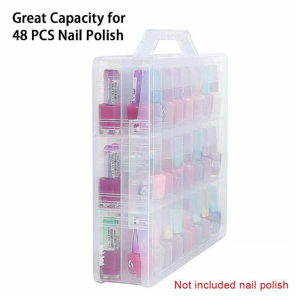Clear Adjustable Space Nail Polish Organizer Portable Gel Holder Divider Storage Case 48 Bottles Double Side Plastic Transparent