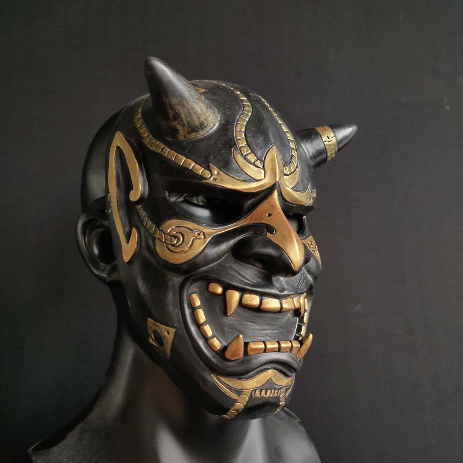 Японская Маска Hannya Oni зло де-Мон на все лицо латексная маска Хэллоуин  Hannya ролевая игра зло дьявола маска косплей