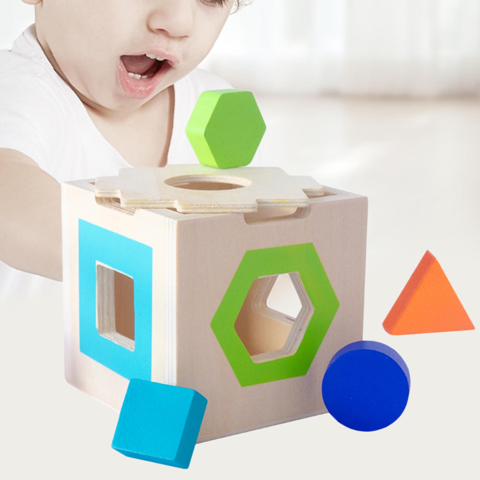 Wood Geometric Shape Blocks Sorting Cube Box for Preschool Children Hand-Eye Coordination
