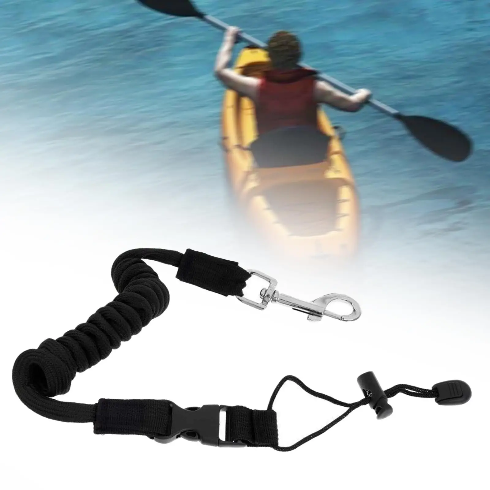 Kayak Paddle Tether Leash Kayaking Boating with Metal Buckle Clip Holder