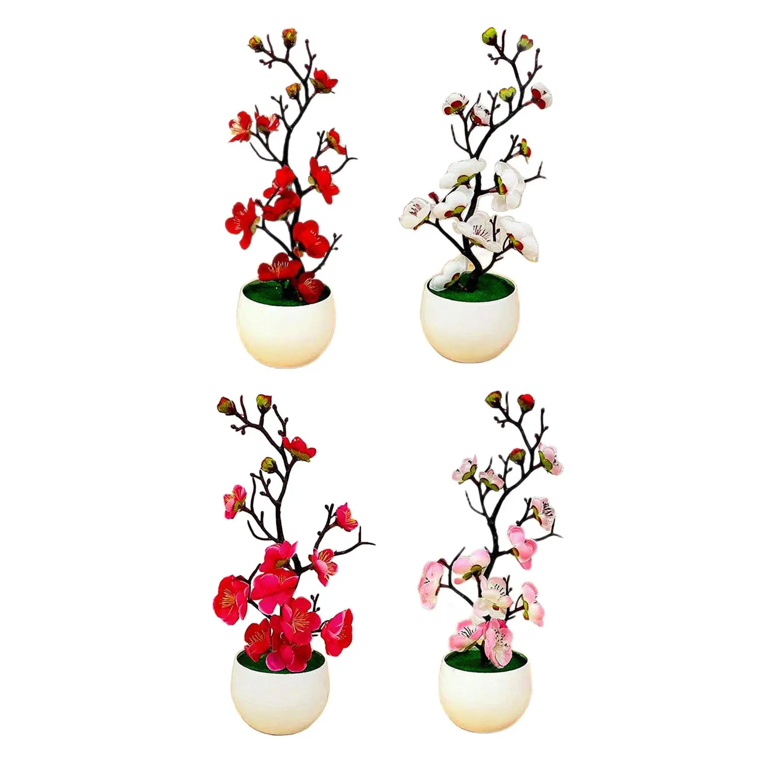 Boutique Plum Blossom Artificial Flowers Fake Plant Potted Arrangement for Table Living Room Party DIY Decorations