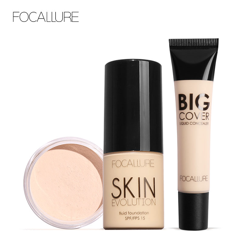 Best of FOCALLURE 3 Pcs Makeup Set Include Liquid Foundation Face Concealer Cream Loose Powder Women Cosmetic Kit Reviews & Tips