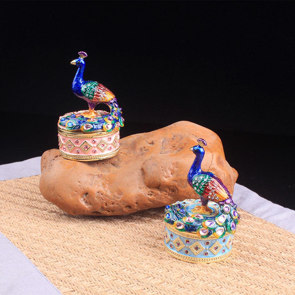 Enameled Peacock Jewellery Box Desktop Storage Organizer Jeweled Storage Box