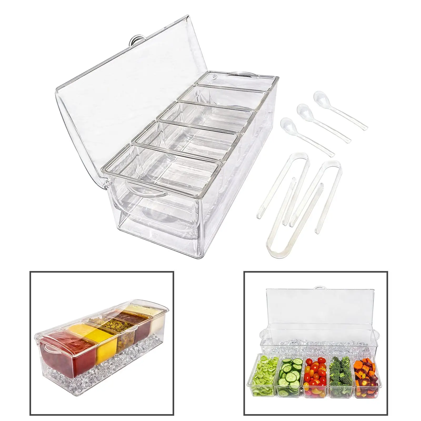Ice Serving Tray Appetizer Serving Tray Transparent 5 Section Chilled Condiment