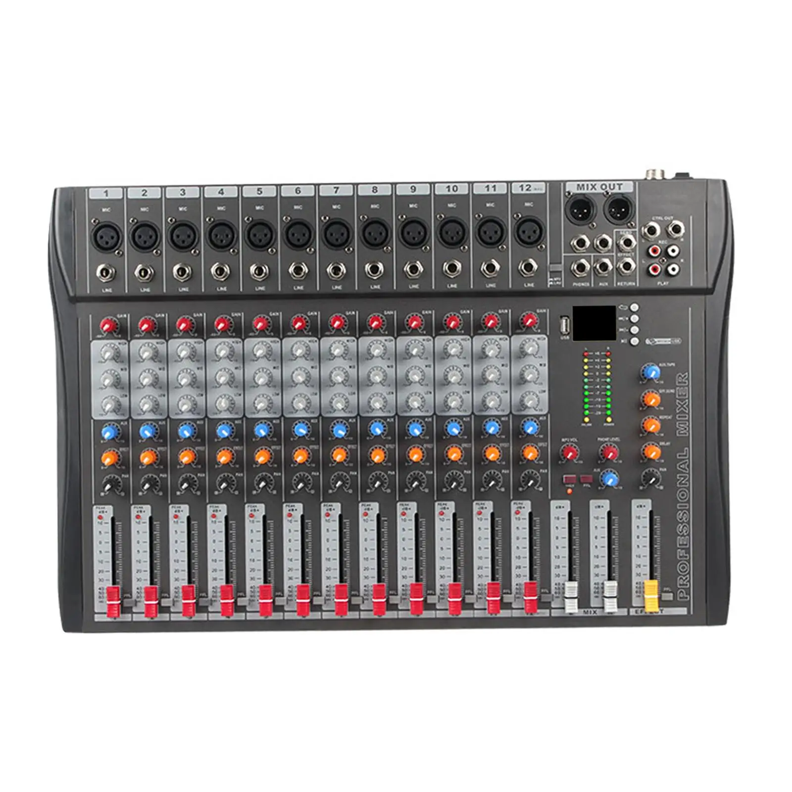 12 Channel Studio Audio Mixer Stable Transmission Durable Professional Sound Mixing Console for Recording DJ Stage Karaoke Music