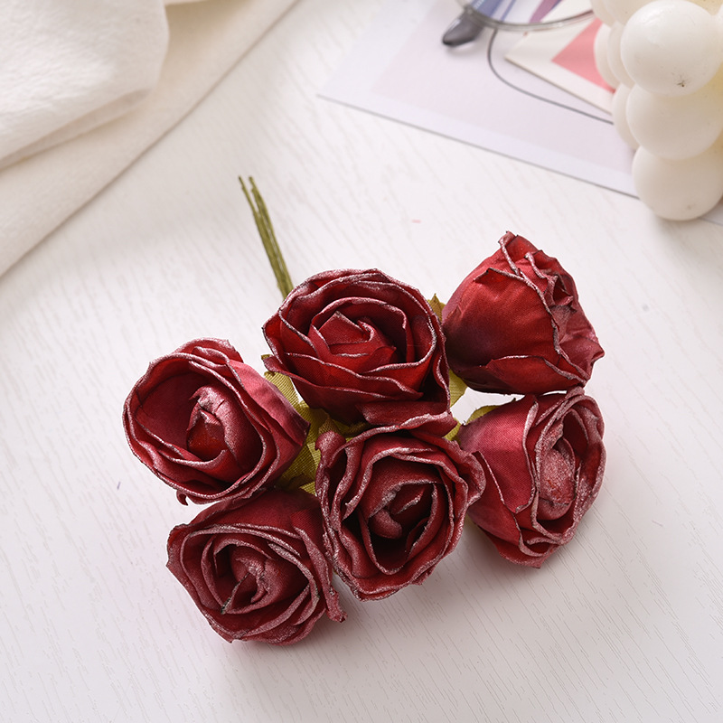 6 Stück künstliche Blumen, 4 cm, Seidenstrauß in leuchtendem Rosa für Hochzeit, Heimdekoration, DIY-Kranz, Geschenkbox, Scrapbook, künstliche Blumen – Detail 9