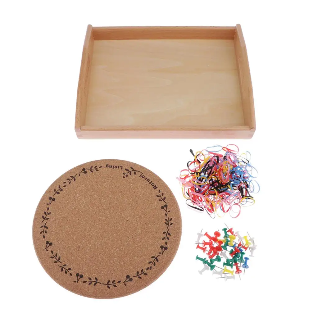 Montessori Wooden  Mathematical Manipulative Material  with Tray, Pins and Rubber Bands for Kids  Educational Toys