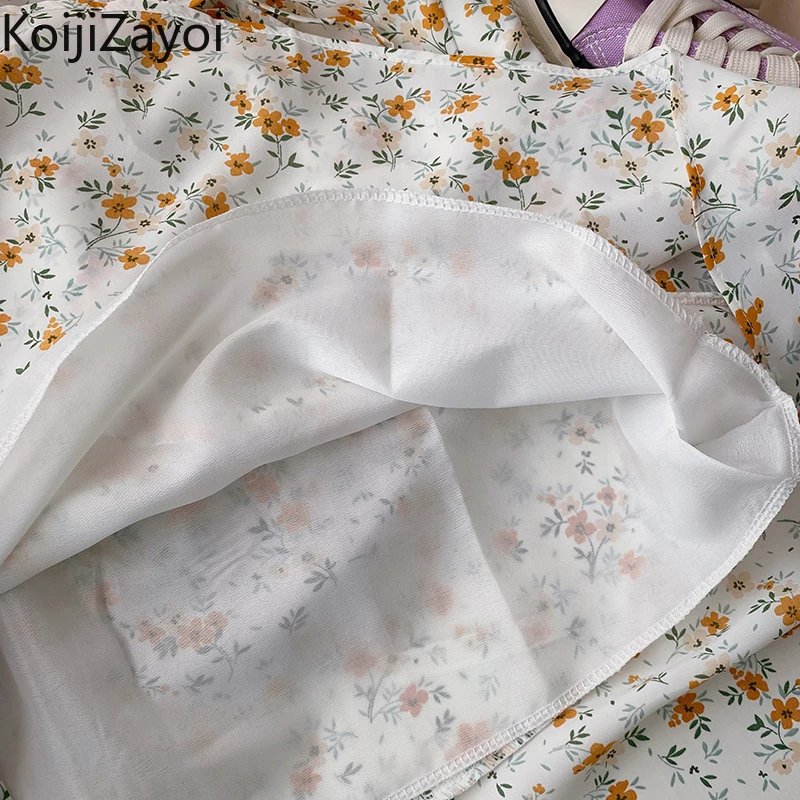 Koijizayoi Floral Skirt Women Spring 2022 Korean Irregular Pleated A-line High Waist Midi Skirts Sweet Summer Drawstring Faldas midi skirt