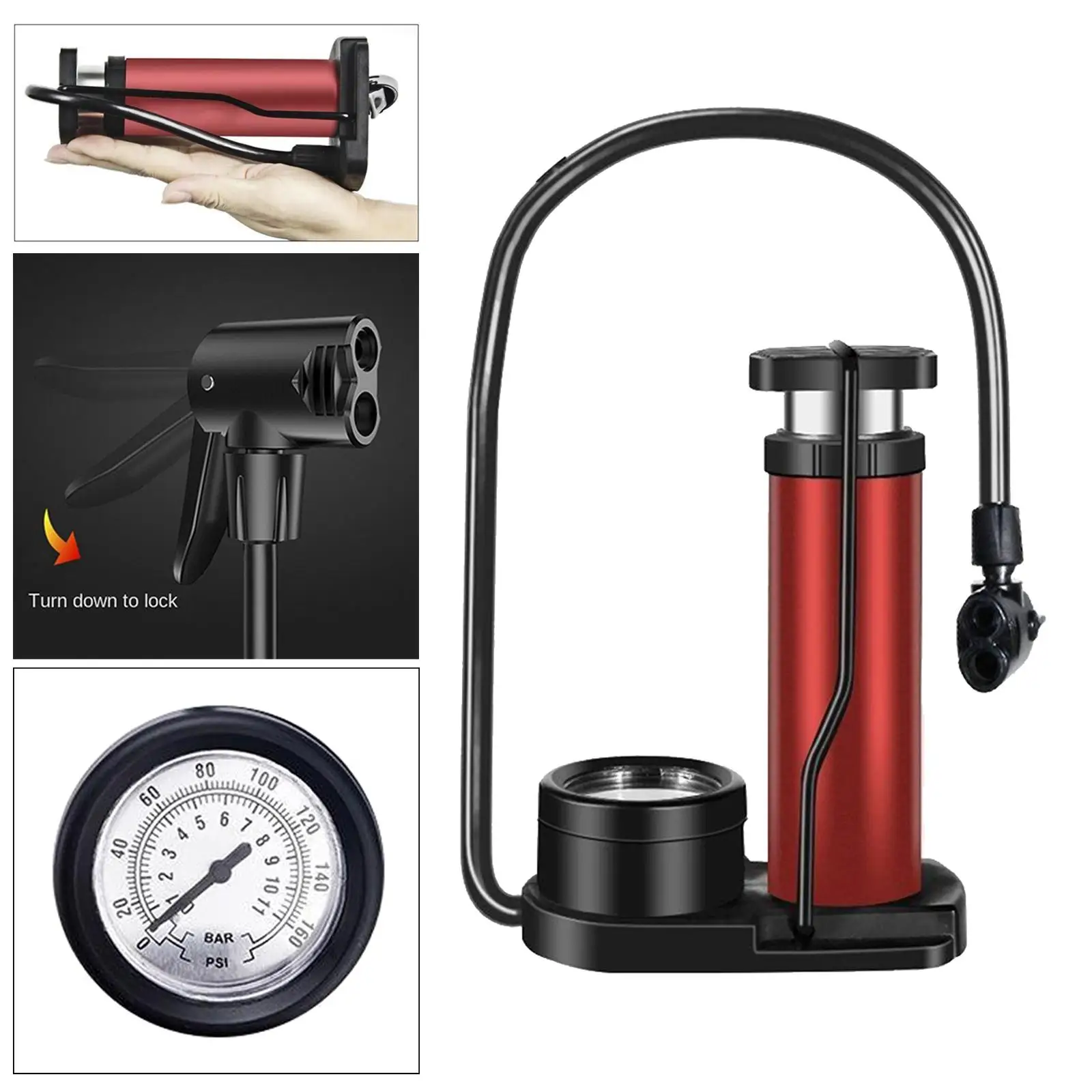 Portable Mini Tire Pump, Foot Activated Pump, Tyre Inflator with Pressure Gauge for Bikes, Motorcycles