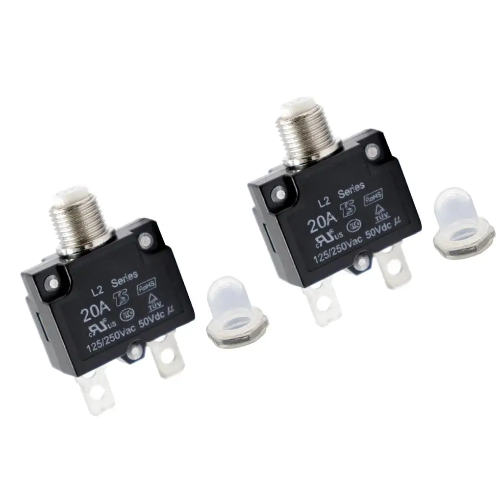 2PCS 2 DC Thermal Circuit Breaker with  Terminal & Transparent Waterproof Button Cover