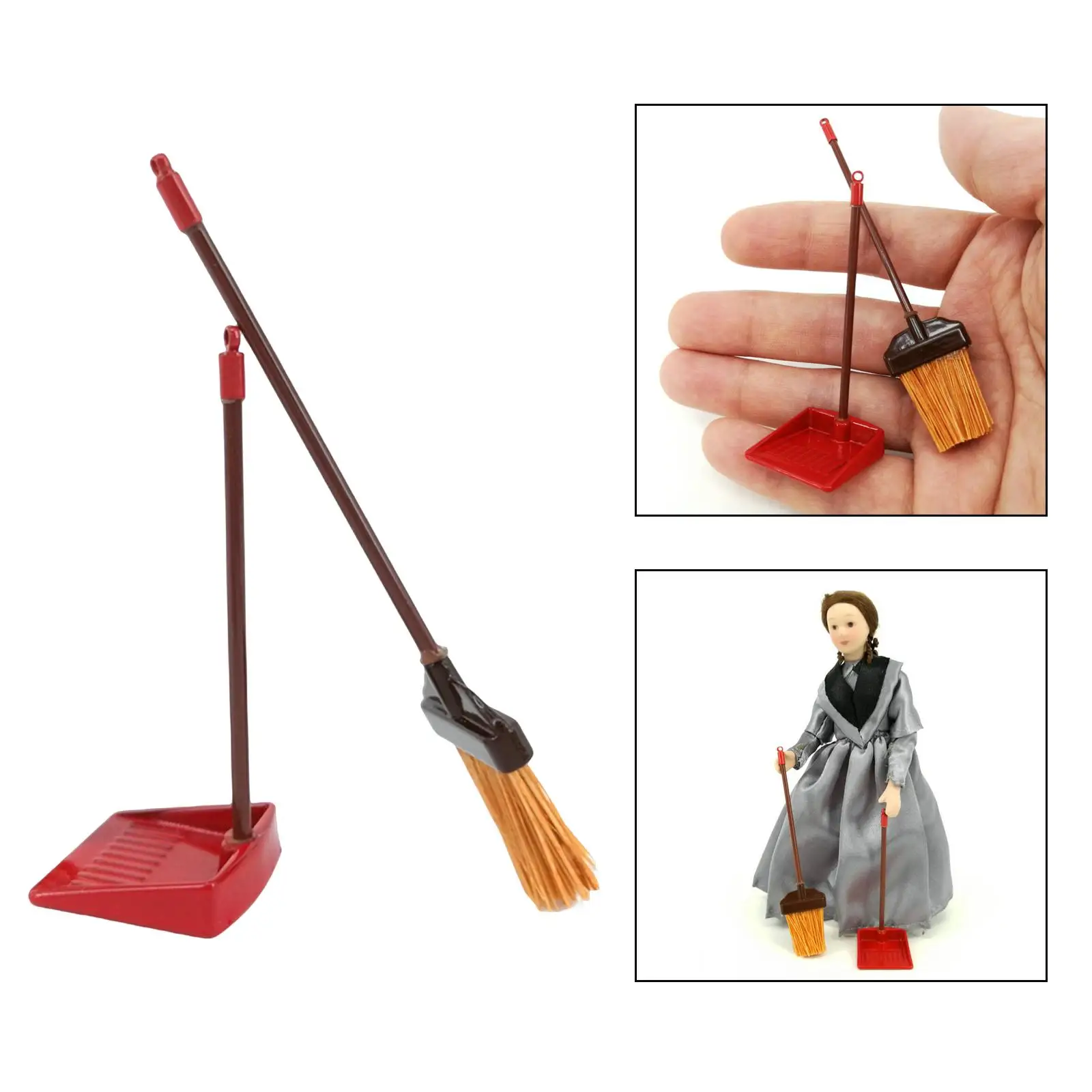 2x 1:12 Dollhouse Cleaning Broom Dustpan Housework Cleaning Supplies Tools