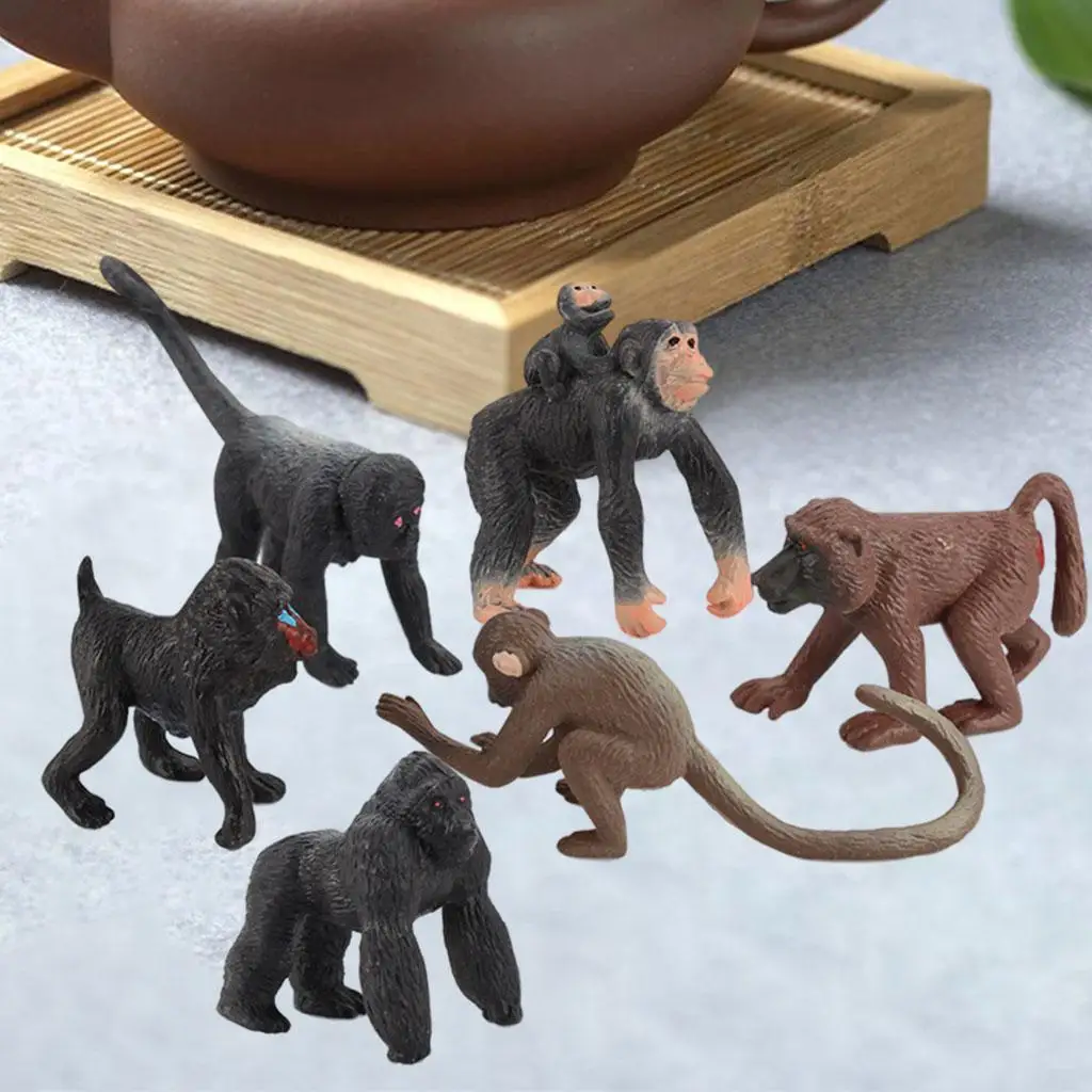 6 Pieces Chimpanzee Figurine Tabletop Decoration Playset for Ages 3+