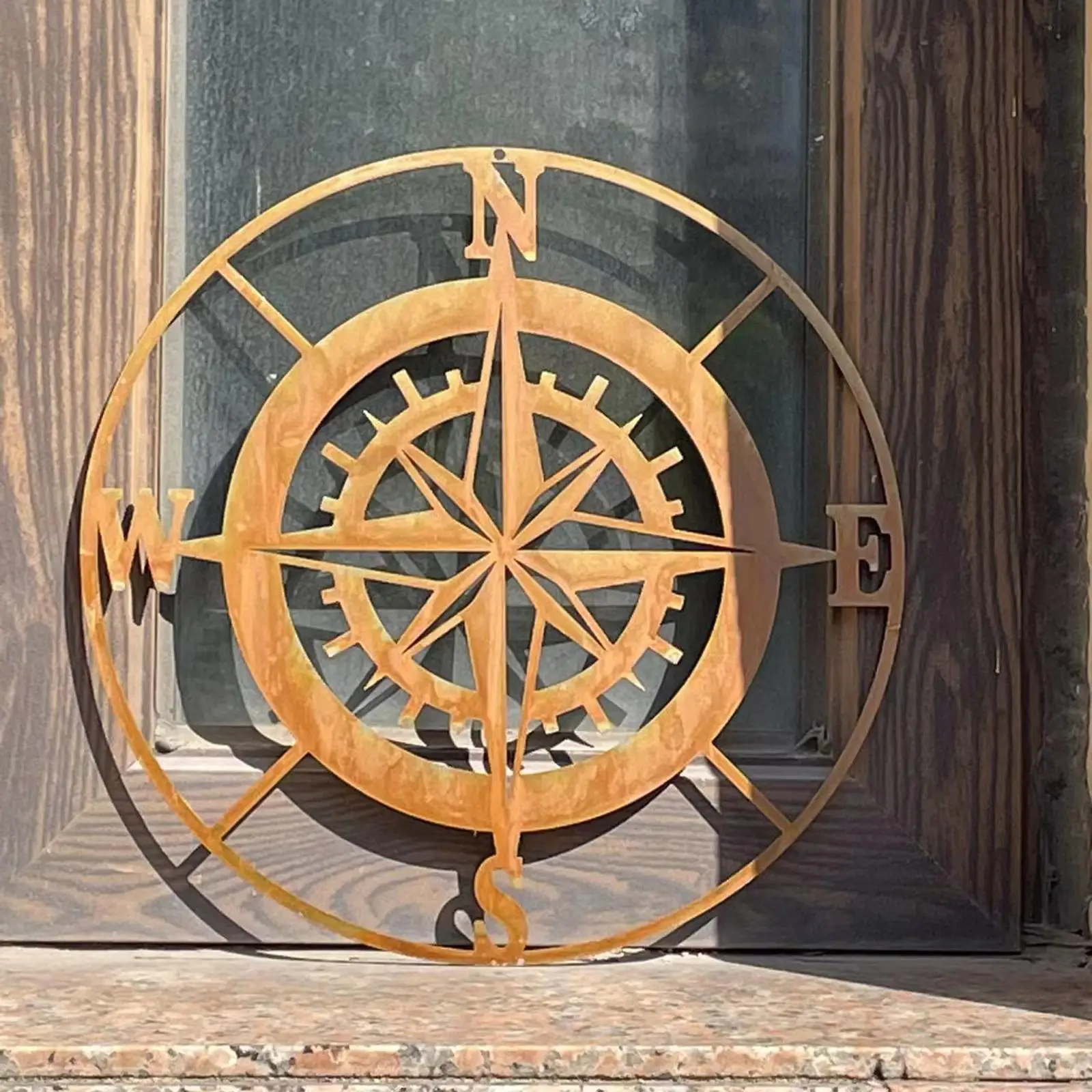 Metal Nautical Compass Wall Decoration 28cm Sign Beach Theme Distressed Wall