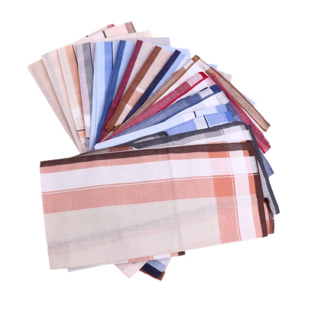 12pcs Gentleman Men Hankies   Cotton Pocket Square Striped Handkerchief